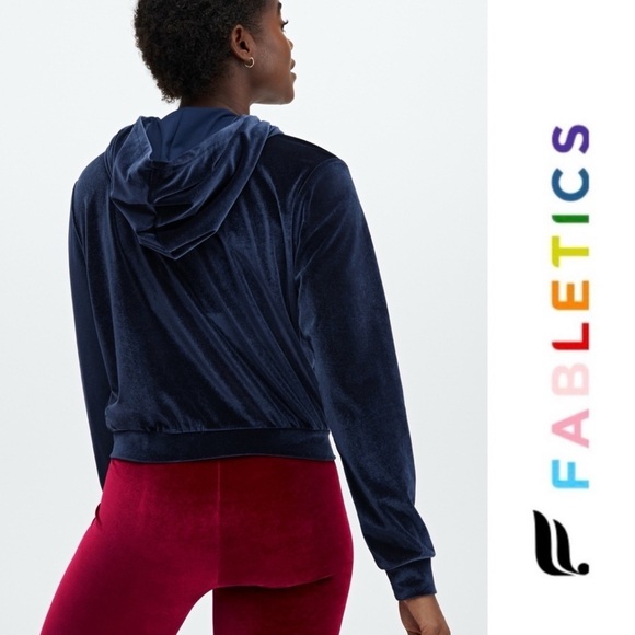 NWOT Fabletics Daria Blue Velour Hoodie, Size XS, MSRP $89 - Picture 2 of 9